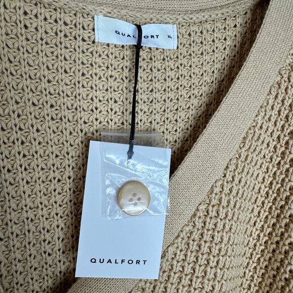 Qualfort Oversized 100% Cotton Waffle Knit Chunky Knit Sweater Tan Relax XL New - Picture 9 of 11